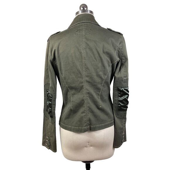 Plugg Y2K Blazer Womens Medium Green Military Utility Patch Sleeve 90s Grunge - Picture 7 of 13